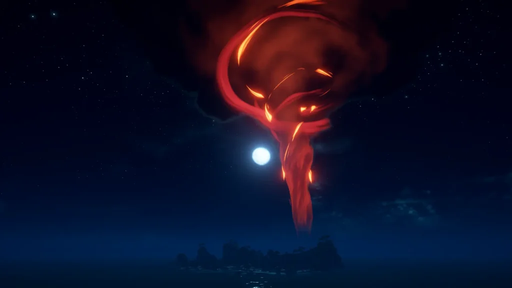 Les Vents des cendres : Tornade de feu nous indiquant la présence d'un Seigneur des Cendres sur Mermaid's Hideway