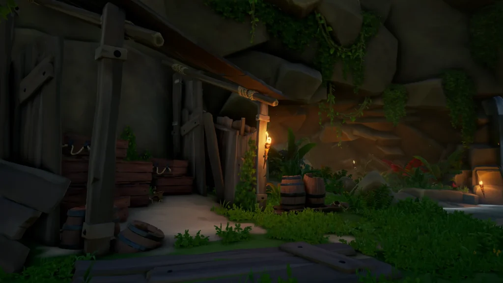 Structure pirates sur Thieves Haven qui pourraient être les restes de la cache de l'équipage du Magpie's Wing