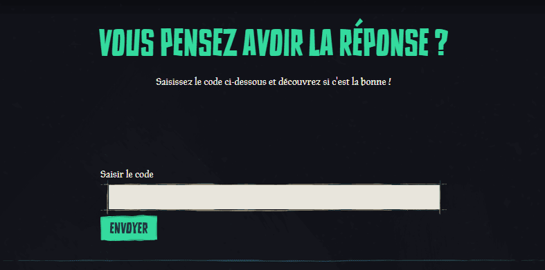 capture d'écran de la page de l'énigme avec un code à entrer