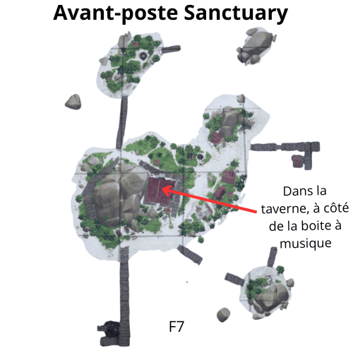 Localisation du gateau sur la carte de l'Avant-poste Sanctuary