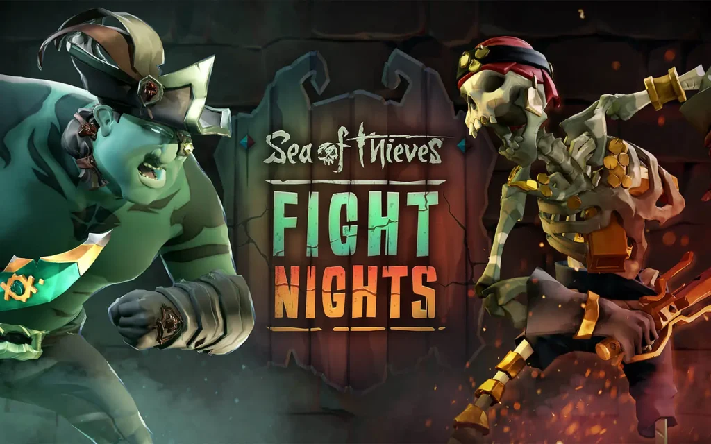 image montrant l'evenement fight nights de sea of thieves avec un fantome a gauche et un squelette à droite se faisant face