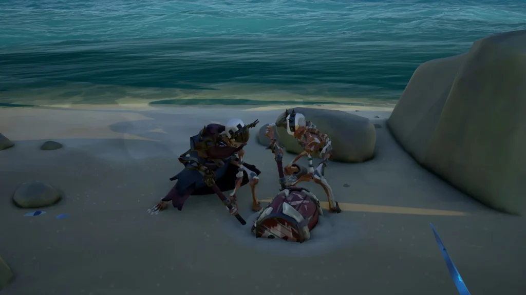squelettes mercenaires qui creusent un baril explosif de place forte