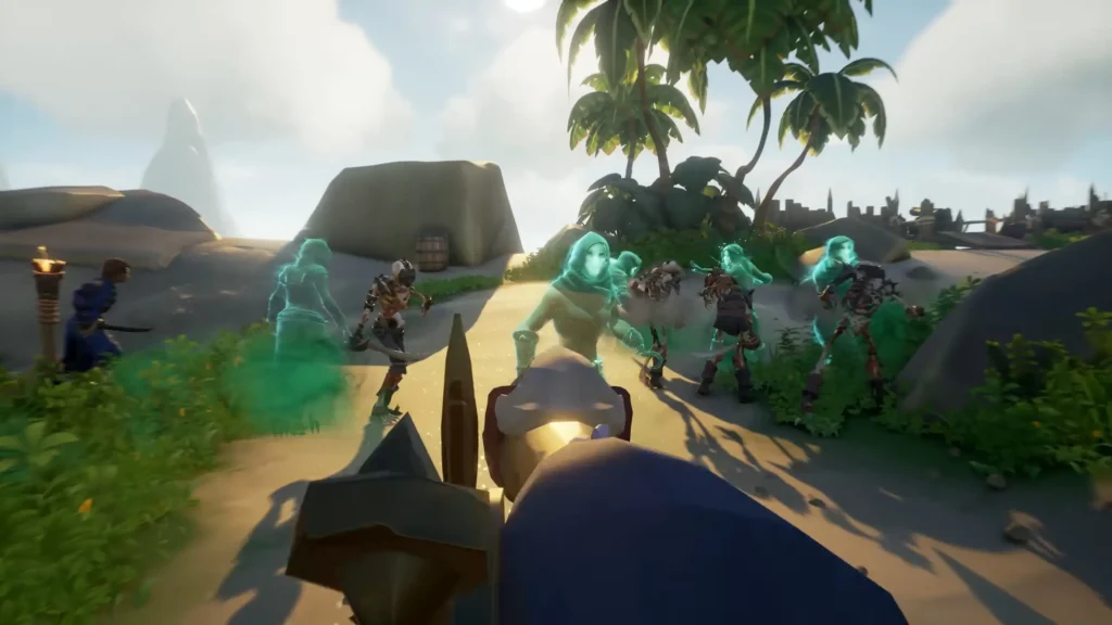 joueur visant au tromblon des fantomes et squelettes