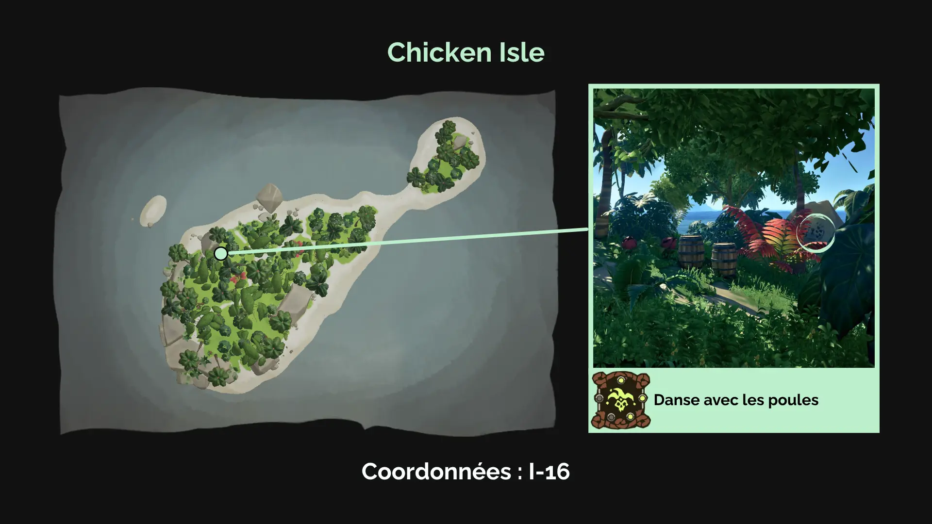 Danse avec les poules : Selon la rumeur, une étrange scène a été peinte sur un grand roc de Chicken Isle.