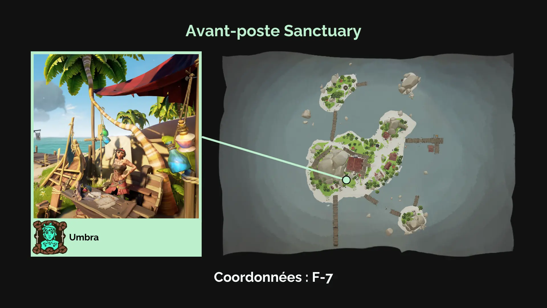 Une histoire animée : Trouvez Umbra sur l'Avant-poste Sanctuary pour découvrir les histoires de pirates légendaires.