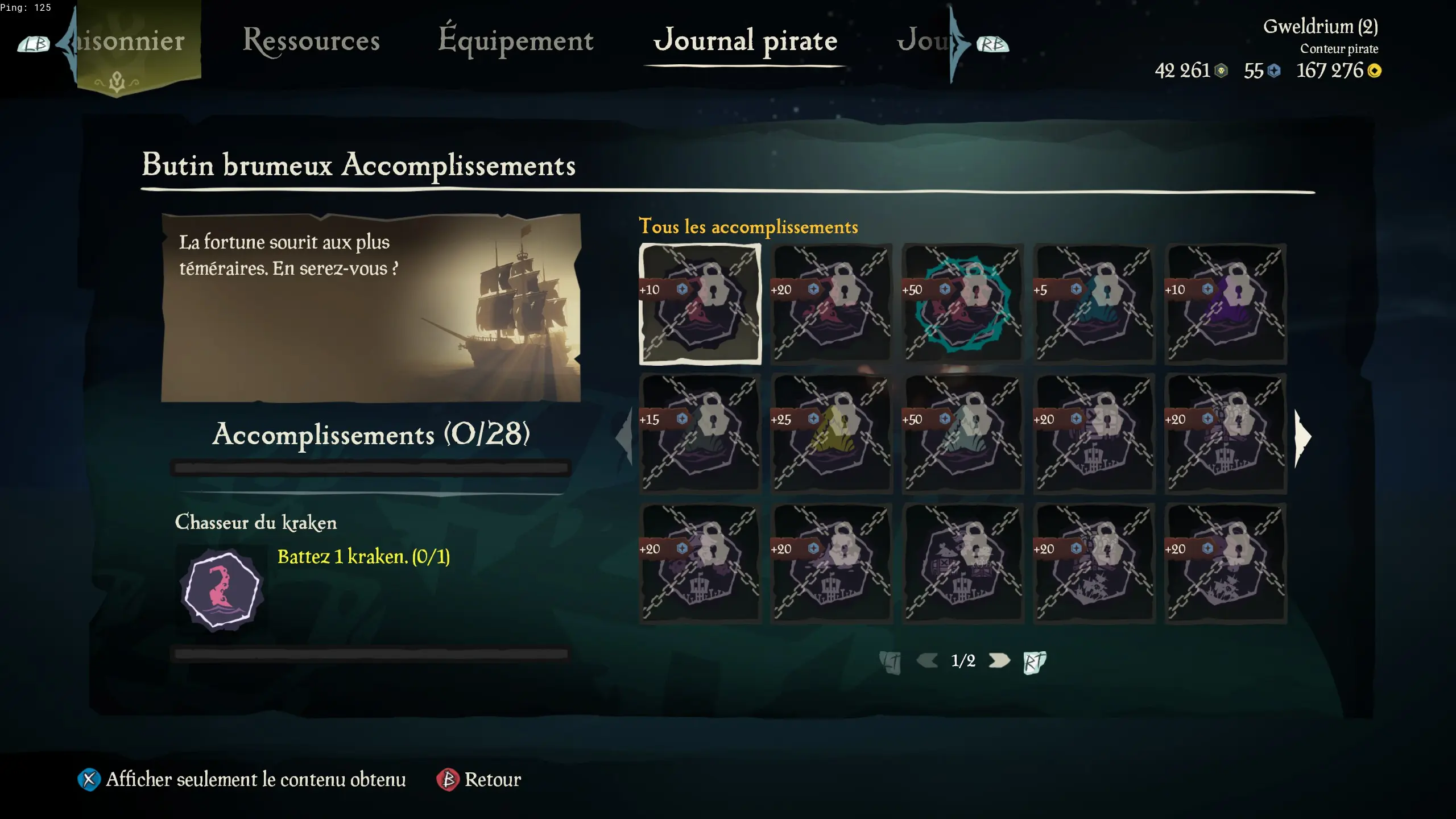 Butin brumeux : liste des accomplissements