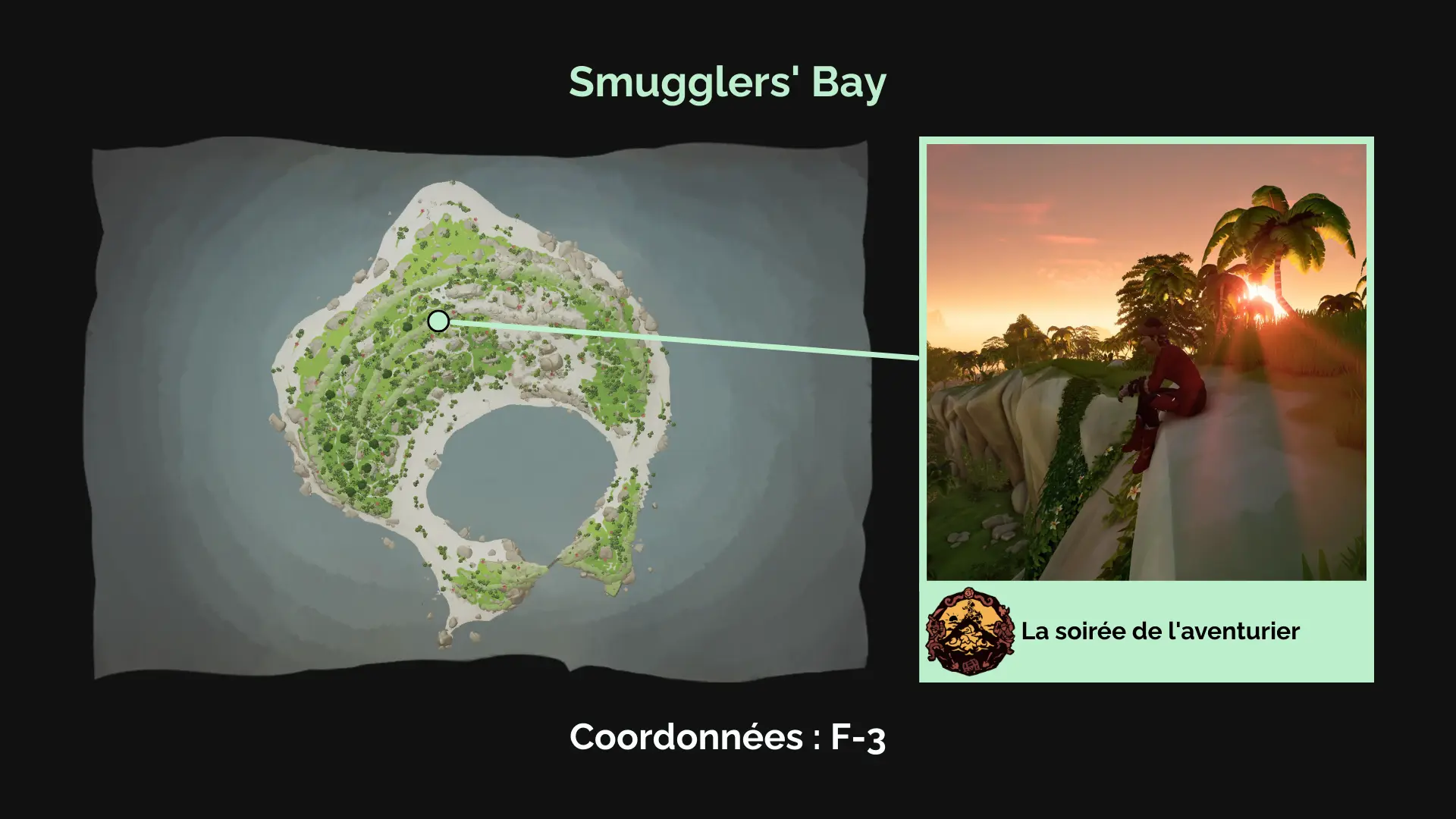 La soirée de l'aventurier : Vous avez regardé le coucher du soleil depuis le plus haut pic des Shores of Plenty.