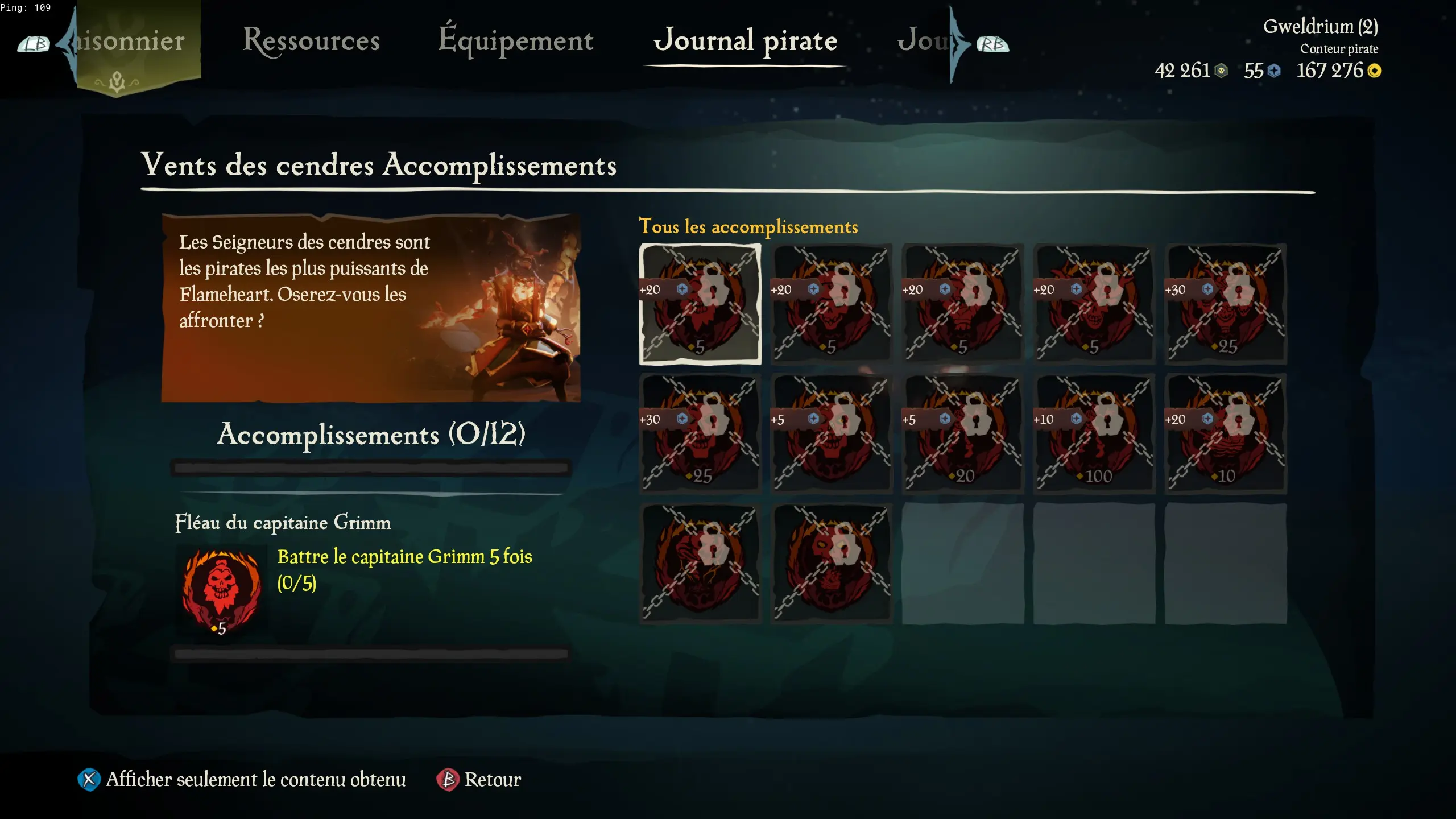 Liste des indices de la sous-catégorie Vents des cendres des Aventures en Mer