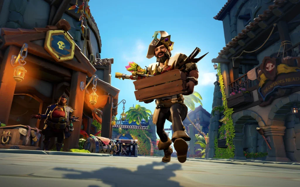 Pirate sortant de la boutique pirate après les soldes de noël