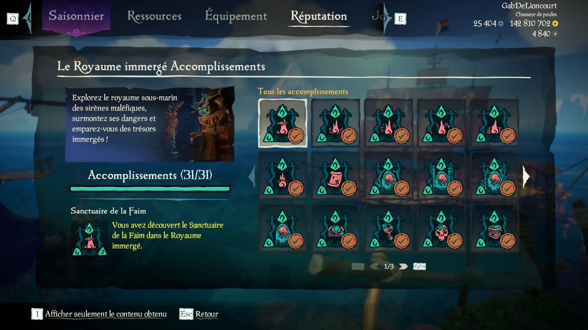 Capture d’un profil pirate complet pour la sous-catégorie Le Royaume immergé des Aventures en Mer