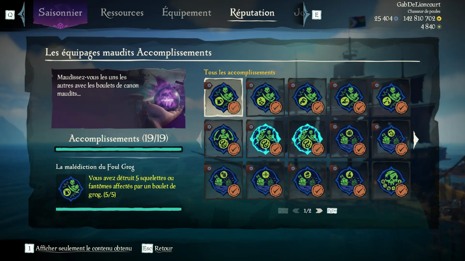 Capture d’un profil pirate complet pour la sous-catégorie Les équipages maudits des Aventures en Mer