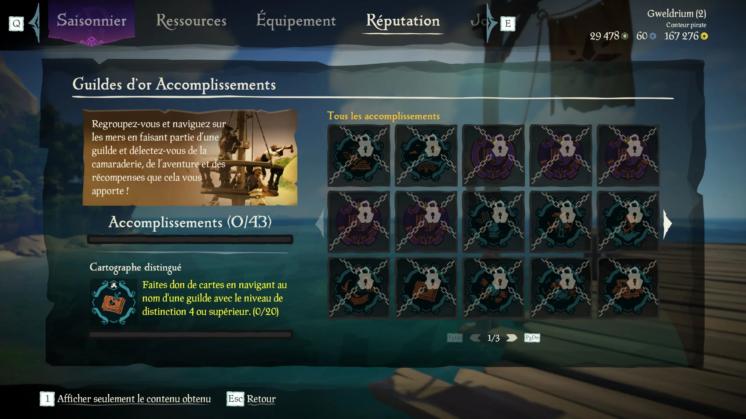 Liste des indices de la sous-catégorie Guildes d’or des Aventures en Mer