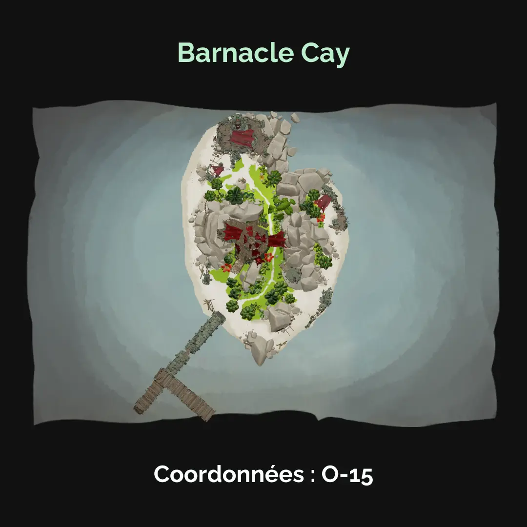 Les campements squelettes : carte de l'emplacement du campement de Barnacle Cay (O-15)