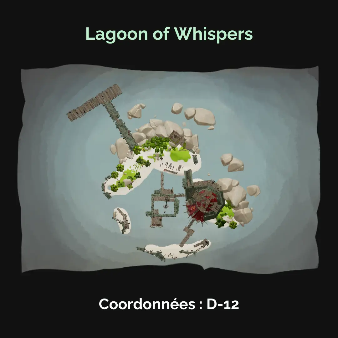 Les campements squelettes : carte de l'emplacement du campement de Lagoon of Whispers (D-12)