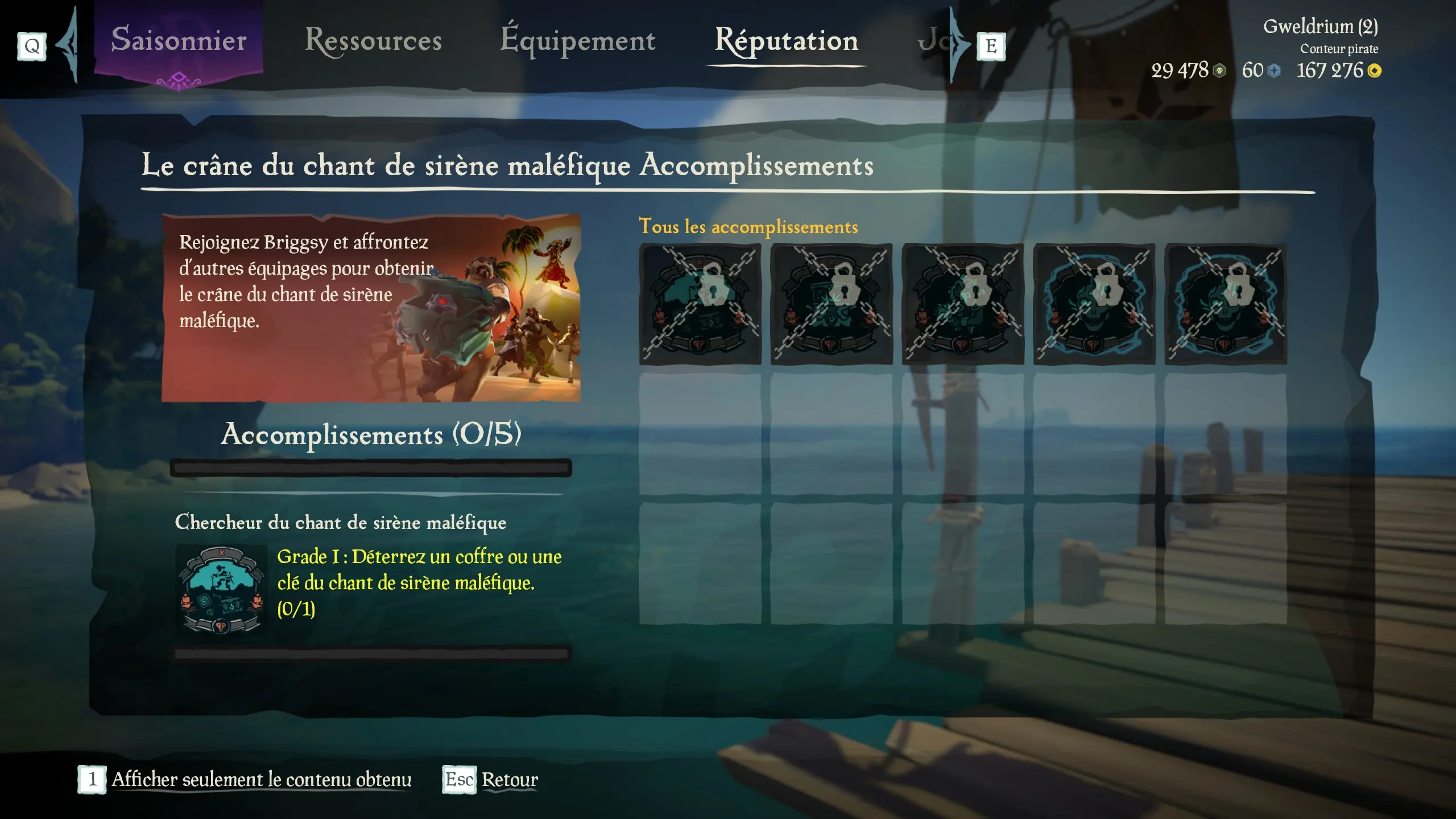 Liste des indices de la sous-catégorie Le crâne du chant de sirène maléfique des Aventures en Mer