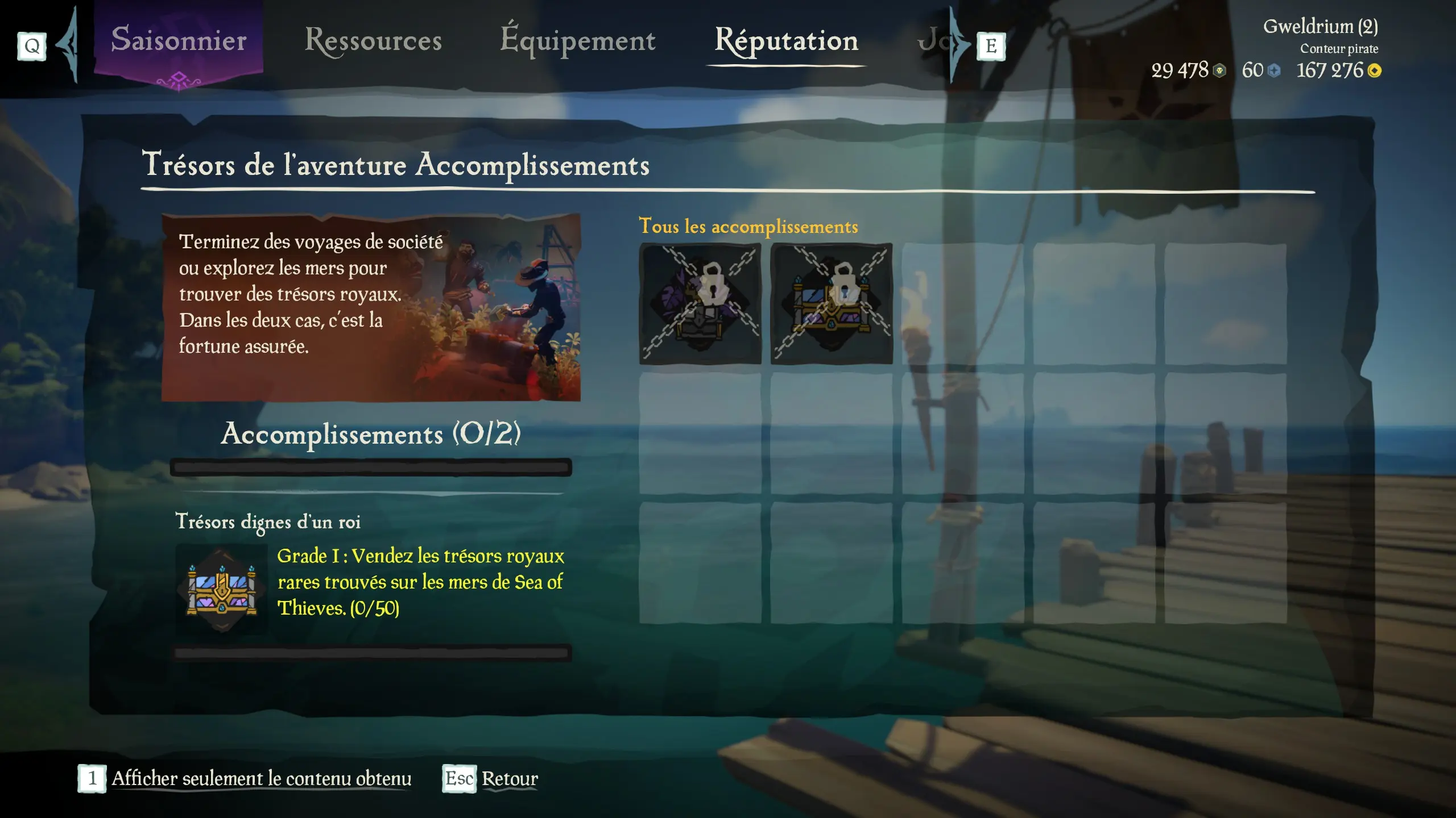 Liste des indices de la sous-catégorie Trésors de l'aventure des Aventures en Mer