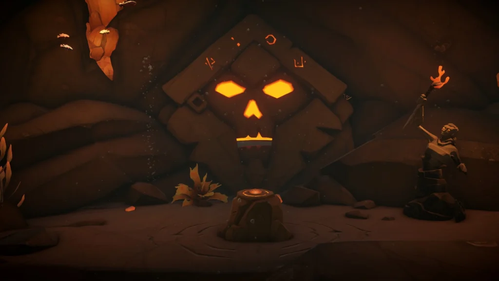 porte de devil's thirst en forme du visage de Flameheartadornée de runes squelette