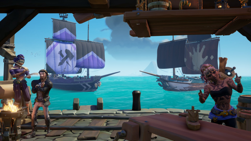 Deux brigantins arborant les voiles de quartermasters et deckhands