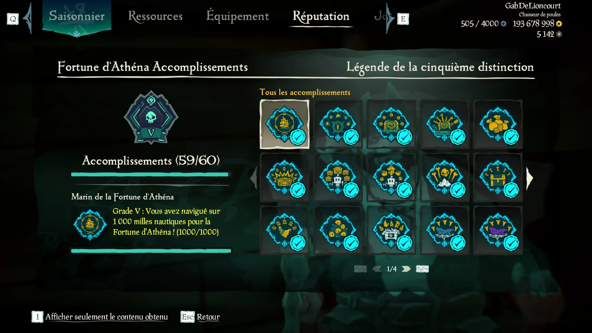 Capture d’un profil pirate complétiste pour la Fortune d'Athéna