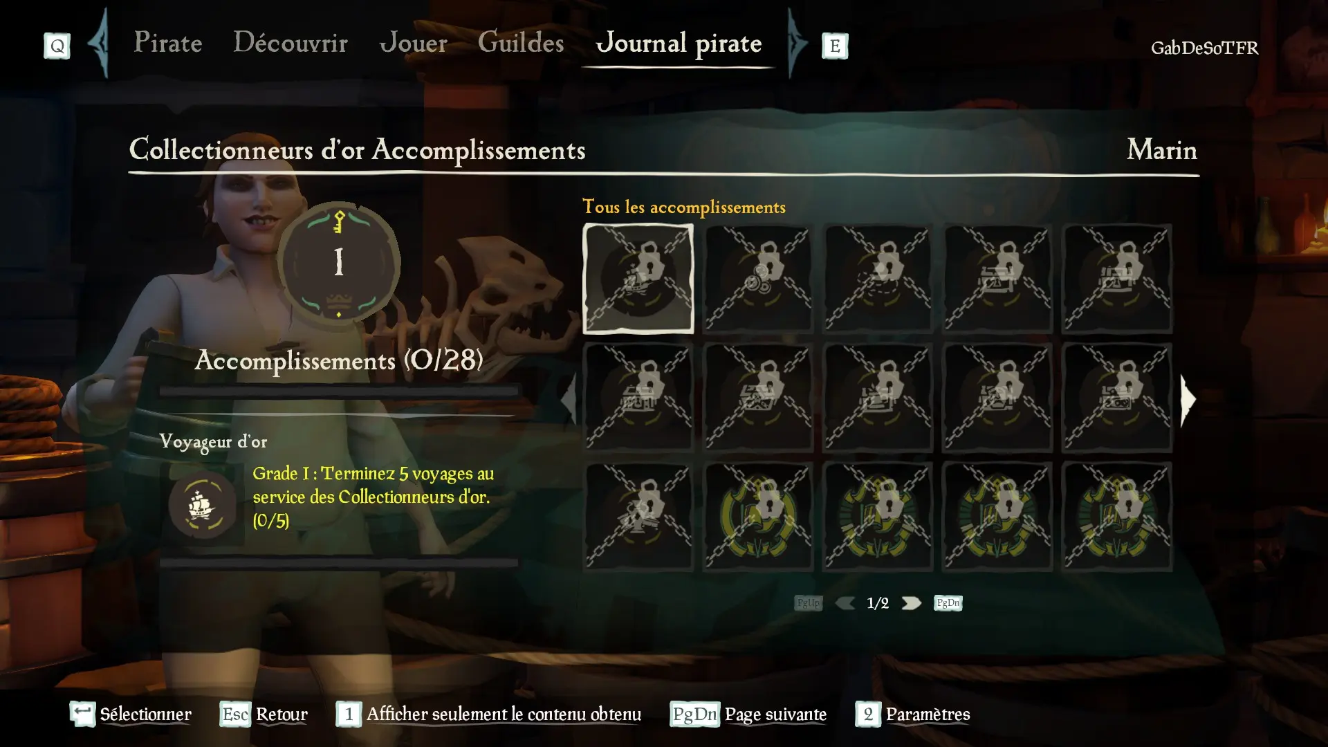 Liste des indices de la catégorie d'accomplissements des Collectionneurs d'or du profil pirate