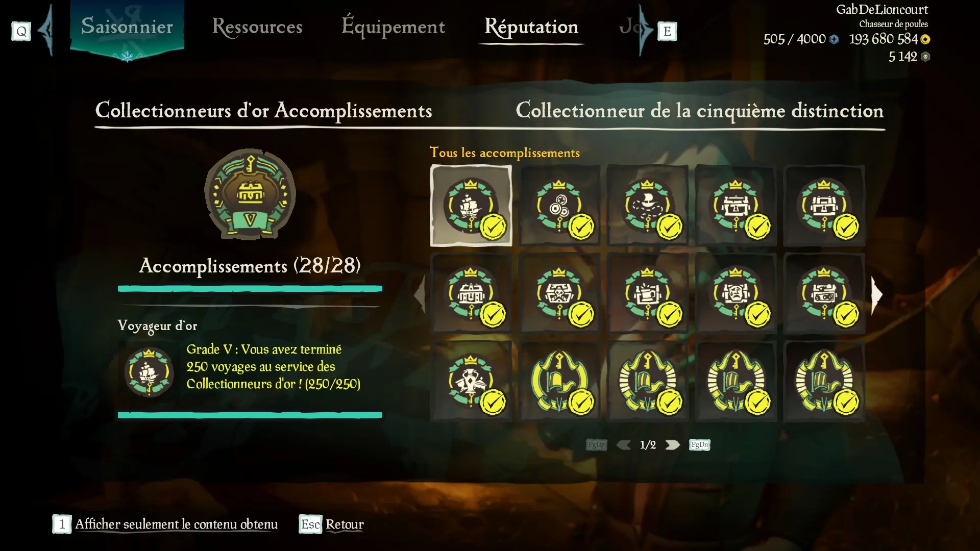 Capture d’un profil pirate complétiste pour les Collectionneurs d'or