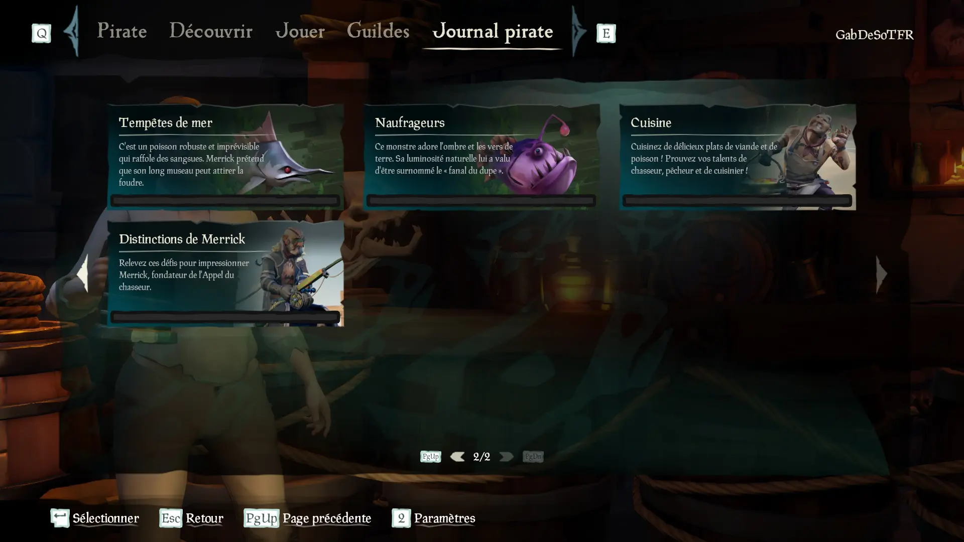 Liste des indices de la catégorie Appel du chasseur du profil pirate