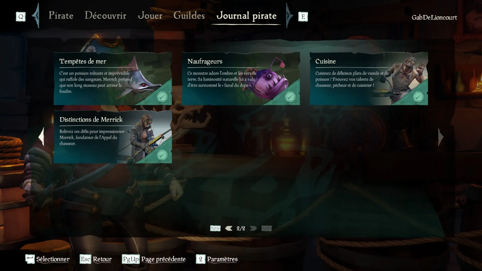 Capture d’un profil pirate complétiste pour l'Appel du chasseur