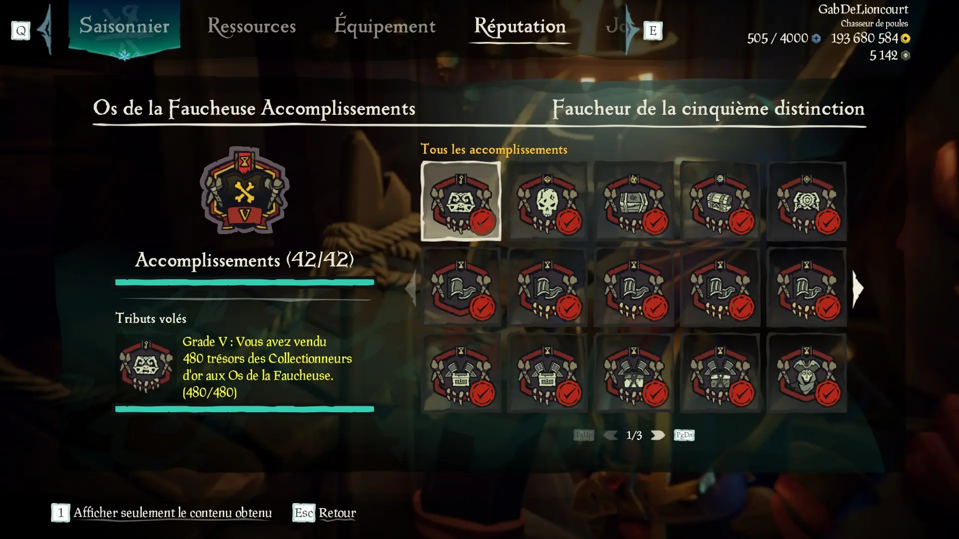 Capture d'un profil pirate complétiste pour les Os de la Faucheuse