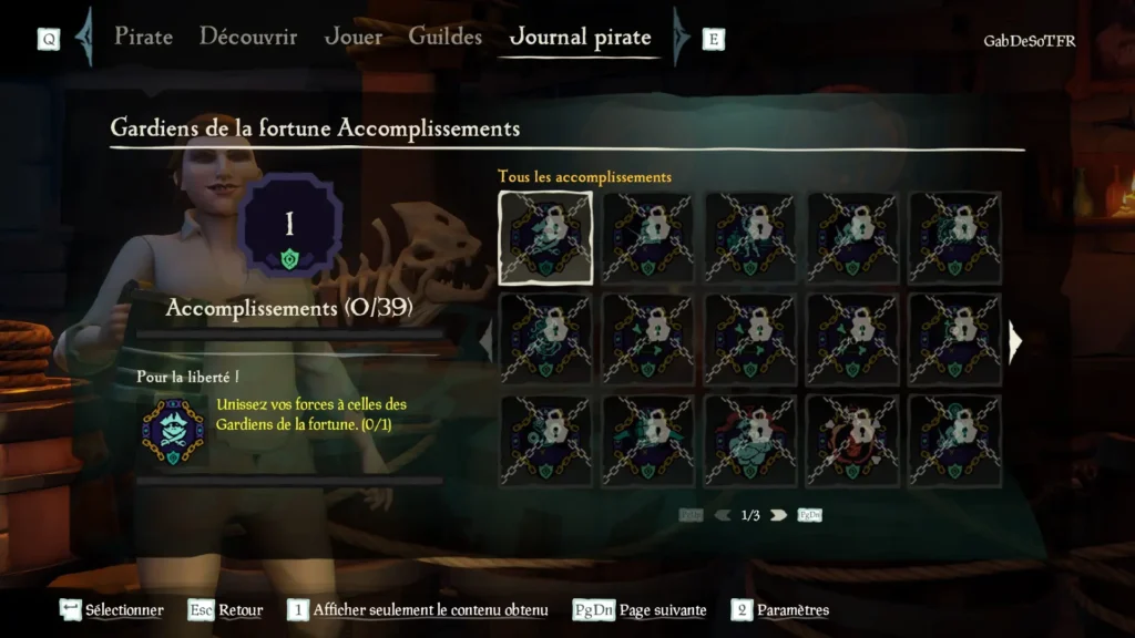 Liste des indices de la catégorie d'accomplissements pour les Gardiens de la Fortune