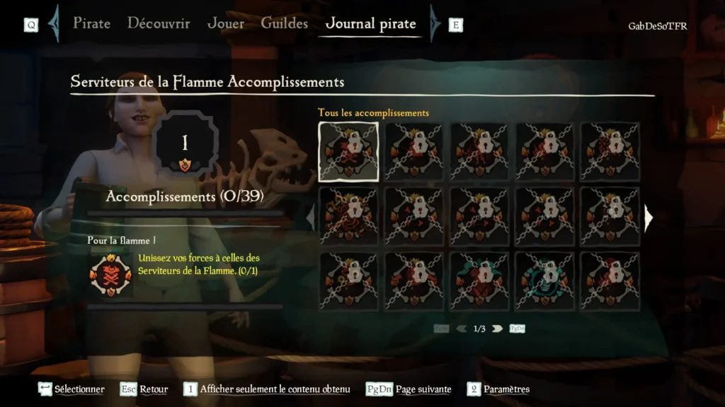 Liste des indices de la catégorie d'accomplissements pour les Serviteurs de la Flamme
