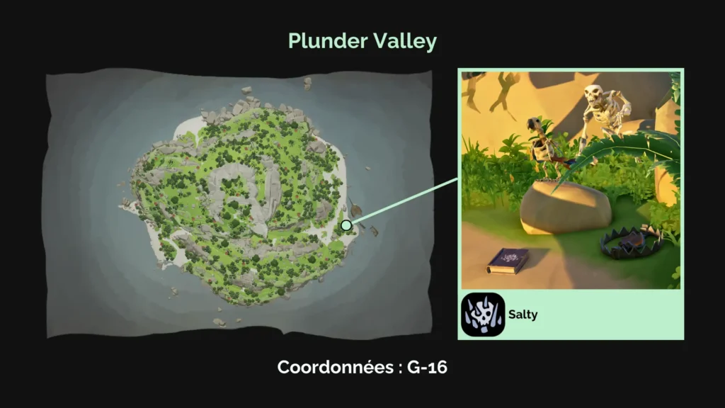 emplacement de Salty pour débuter la fable de l'art de la Piégeuse des Shores of Gold